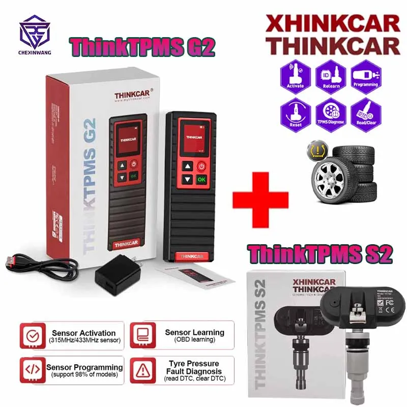 ThinkCar THINKTPMS G2 и TPMS S2 315 МГц 433 МГц 2 в 1 инструмент для диагностики давления в шинах автомобиля, программируемый обучающий датчик