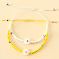 trendy sweet stainless steel round bead daisy flower bracelets for women charm handmade rope beaded sunflower bracelet jewelry