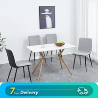 5pcs dining table chair set for 4 people include 1 modern dining table 4 fabric cushion seat chairsus w