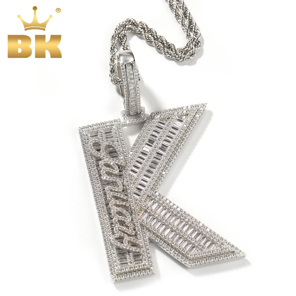 THE BLING KING Custom Big Baguette Letter Pendant Personalized Cursive Mimi Name Letters Iced Out CZ Hiphop Jewelry For Men