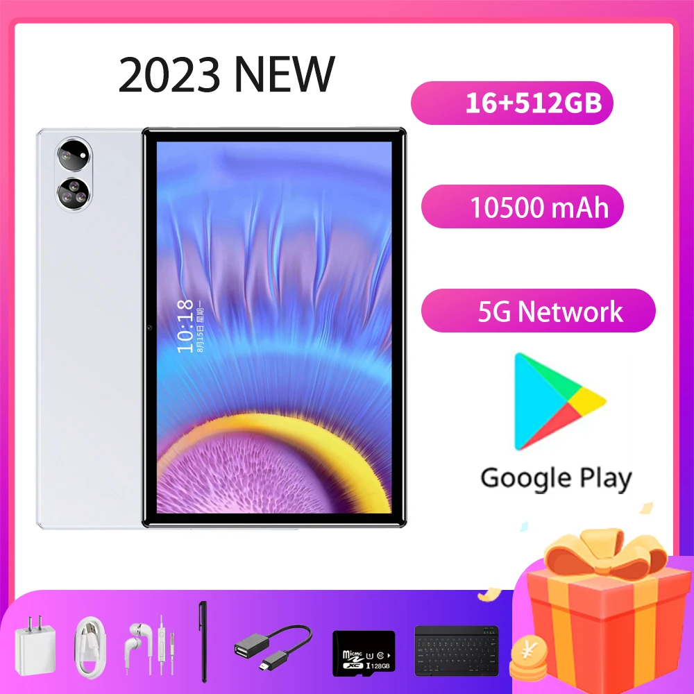 

Tablet PC Android 13.0 10.11 12", 16GB RAM, 512GB ROM, Wi-Fi, Google Play, GPS Dual SIM, Calling With Keyboard, Global Edition