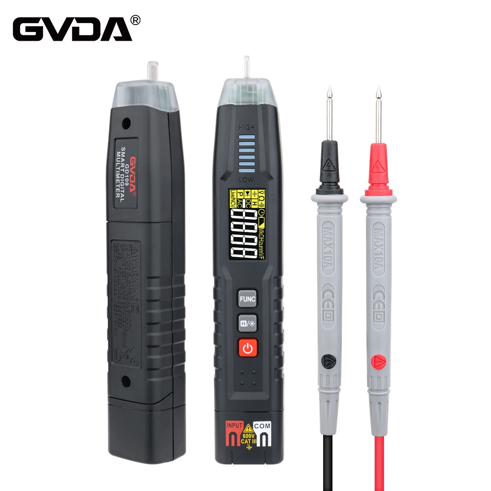 Gvda Caneta tipo Multímetro Digital Rms Verdadeiro Inteligente ac dc Tensão Resistência Capacitância Frequência Tester 4000 Contagens Multitester