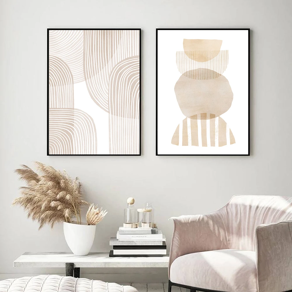 Бежевая серая Геометрическая настенная печать Природный тон абстрактный постер