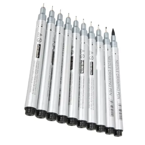 Маркеры для рисования  Black Fineliner Pens набор из 10 штук