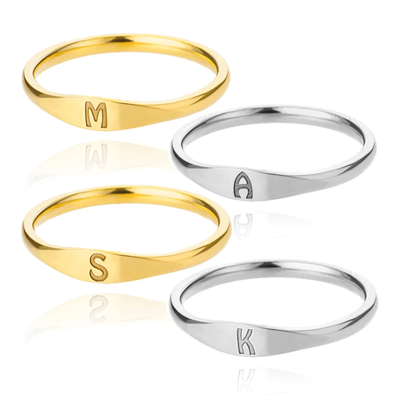 Initial Letter Rings for Women Men Stainless Steel Initials Ring A M K S Alphabet Name Aesthetic Wedding Jewelry Christmas Gift