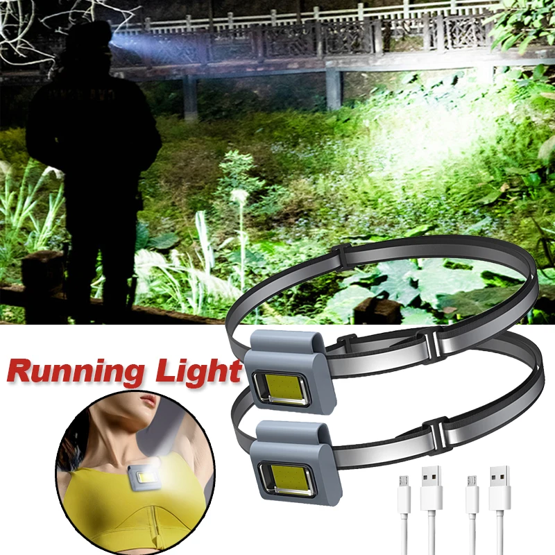 

2pcs Running Lamps Micro USB Charging COB LED Emergency Head Torch 800mAh 500LM 6 Modes IPX4 Waterproof for Night Riding Walking