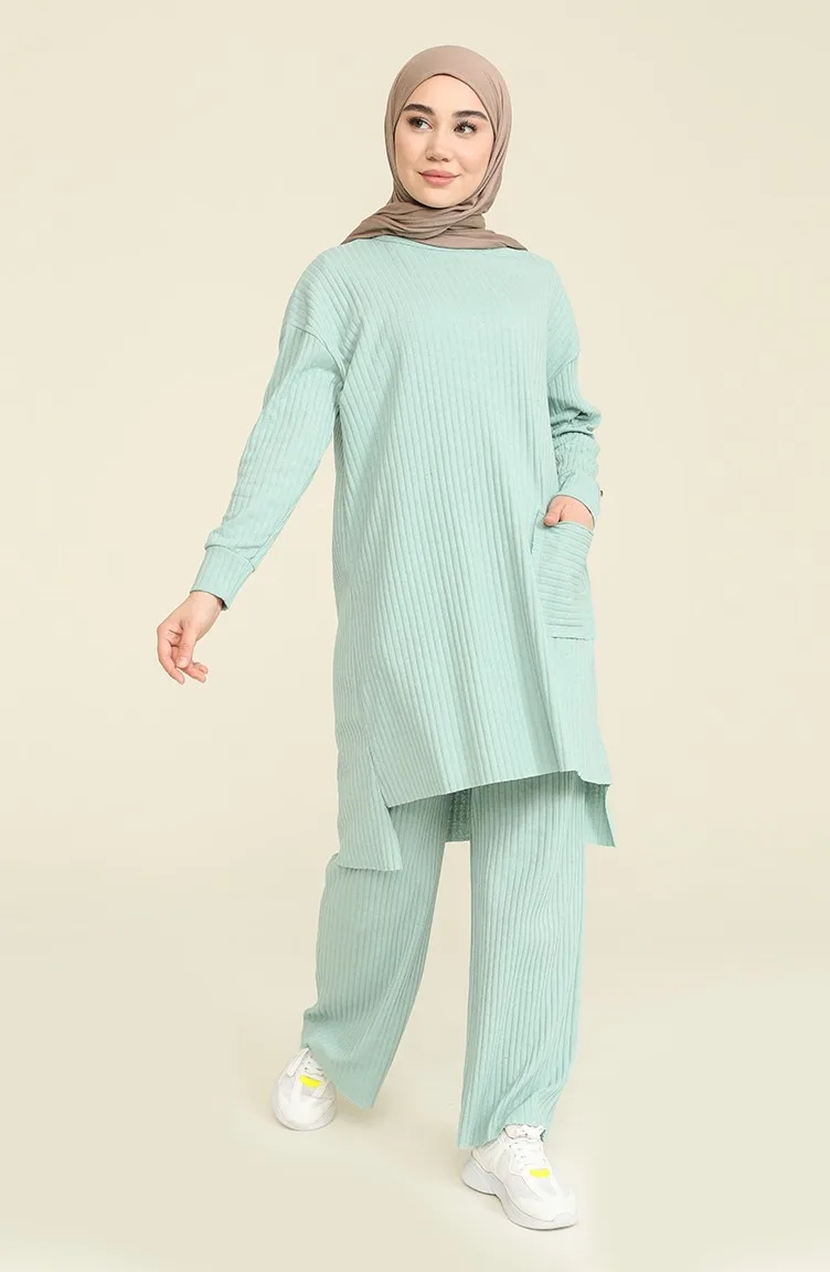 

New Fashion Asymmetrical Pocket Tunic Pants Double Suit Hijab Muslim Long Dress Casual Version Hijab Stylish African Dubai Turke