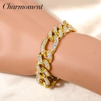 charmoment cuban chain high quality full aaa stone bling iced out pave chain bracelets for men and women jewelry