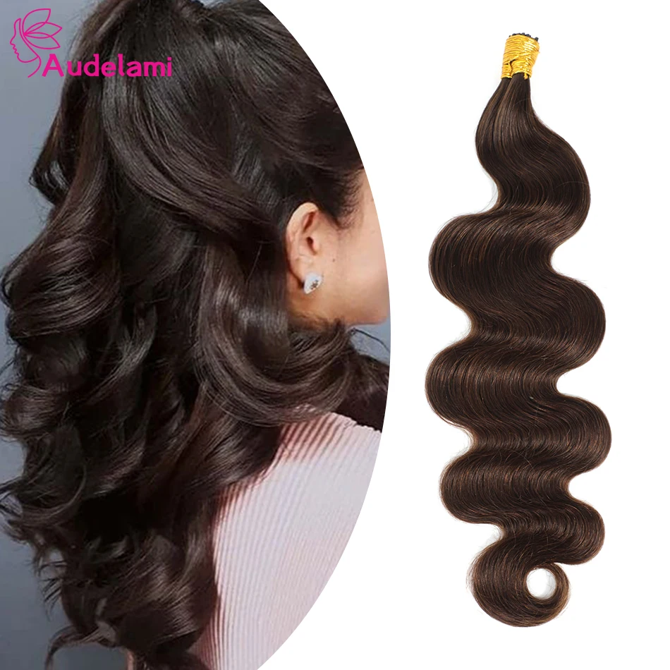Audelami Body Wave I Tip Наращивание волос Натуральные человеческие волосы для женщин