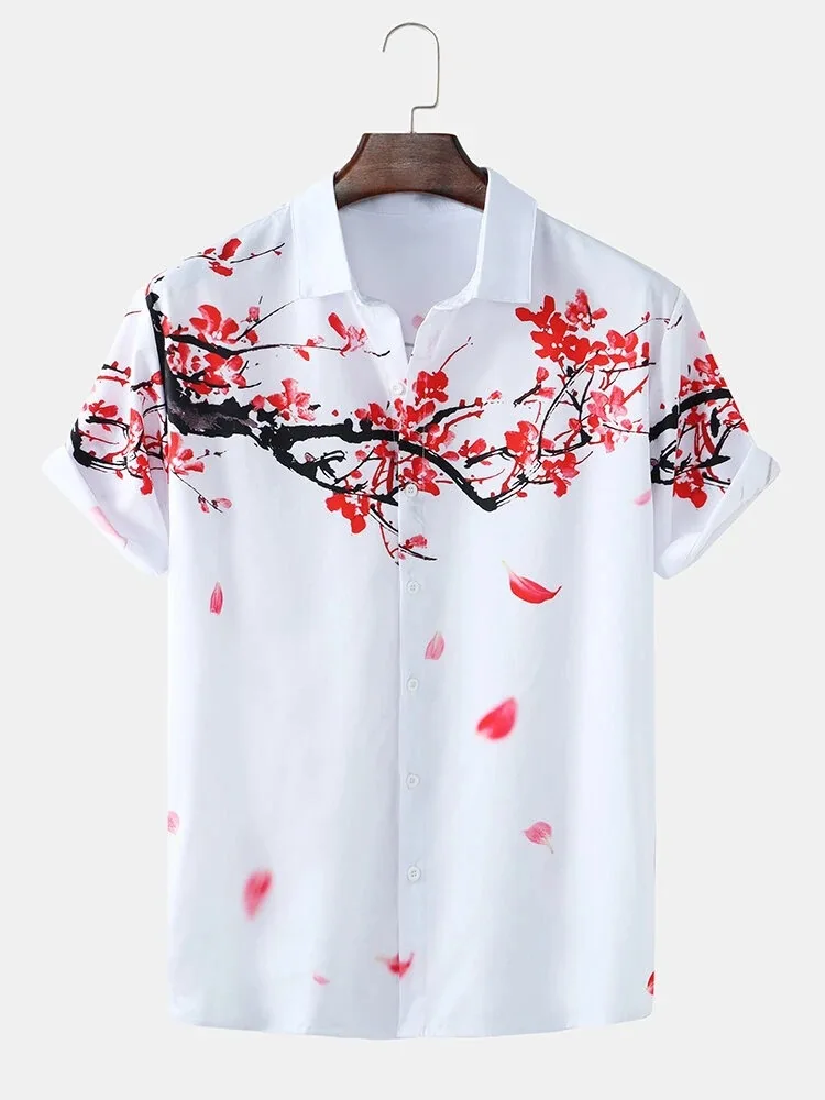 

Men's Floral Short Sleeve Shirts Lapel Button Up Suit Casual Shirts Ink Painting Beach T-Shirts