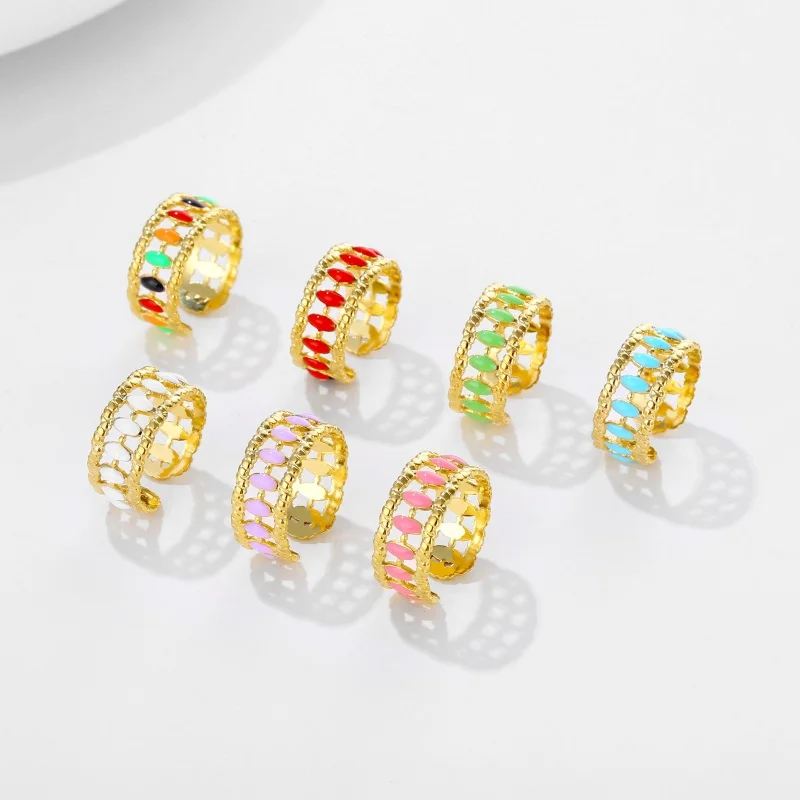 Женское кольцо из нержавеющей стали регулируемое с эмалью и капельным покрытием