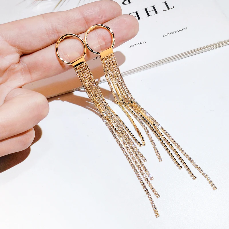 Women's Shiny Long Chain Pendant Earrings Accessories Korean Fashion Drop Dangle Earring Luxury Designer Jewelry New in Vintage