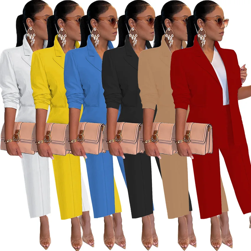 

Fashion Solid Slim Elegant Blazer Suit Pants Set Ol Office Ladies Two Piece Set Business Formal Blazer Autumn Women Clothing
