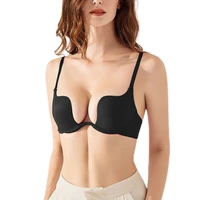 womens push up bra deep plunge padded bra with clear straps low cut convertible underwire bra