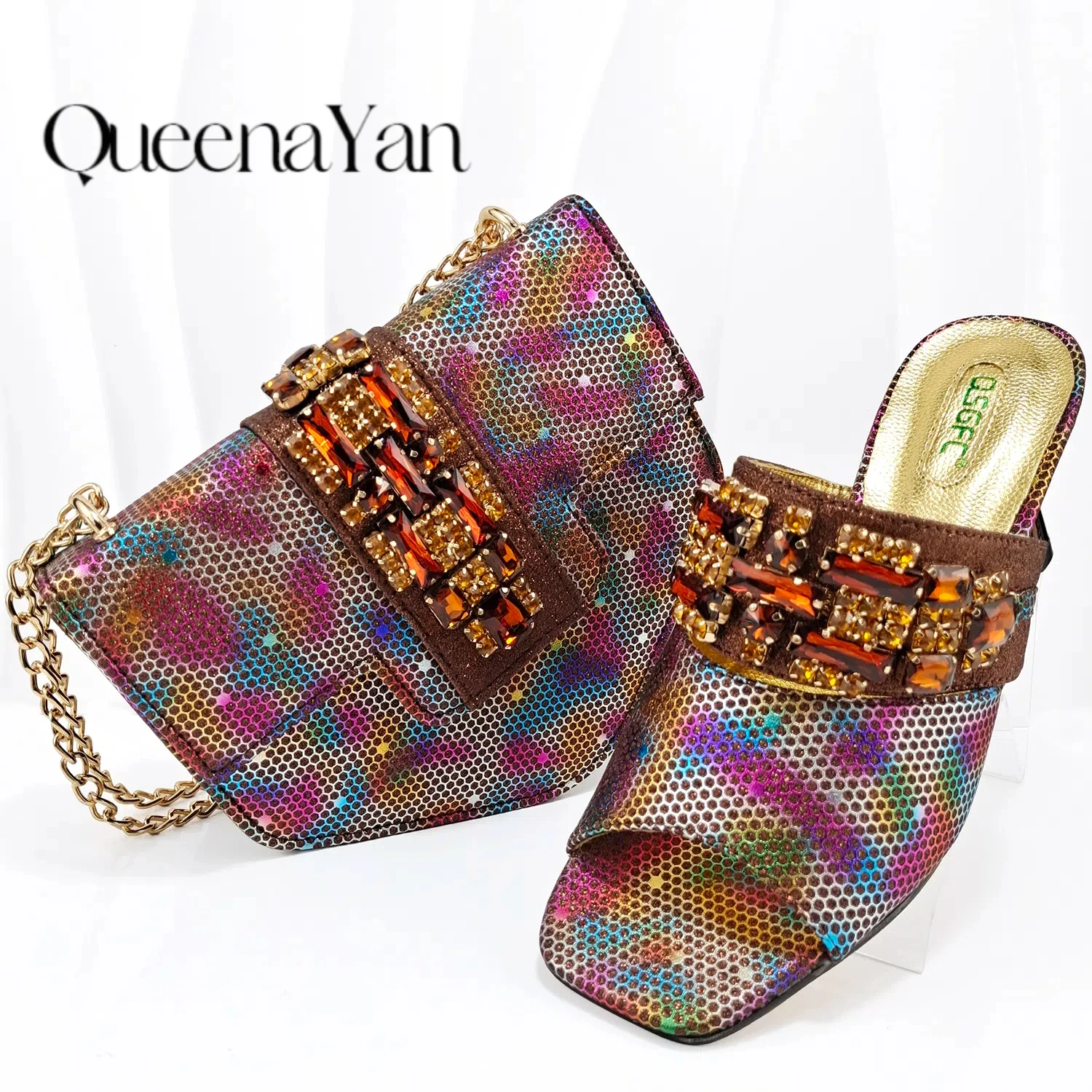 QUEENA YA-N 2024 Trendy Party Heel Shoe and Bag Set-Perfect for Stylish Occasions-Brown Color Elegant Women's Heels Se