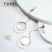 stainless steel earrings for women fashion silver color hollow round long memorial day gift jewelry