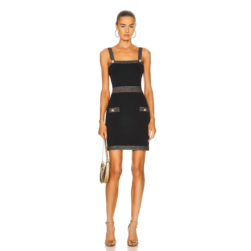 

Factory Wholesale Woman's Black Spaghetti Strap Mini Sexy Evening Celebrity Cocktail Party Bandage Dress