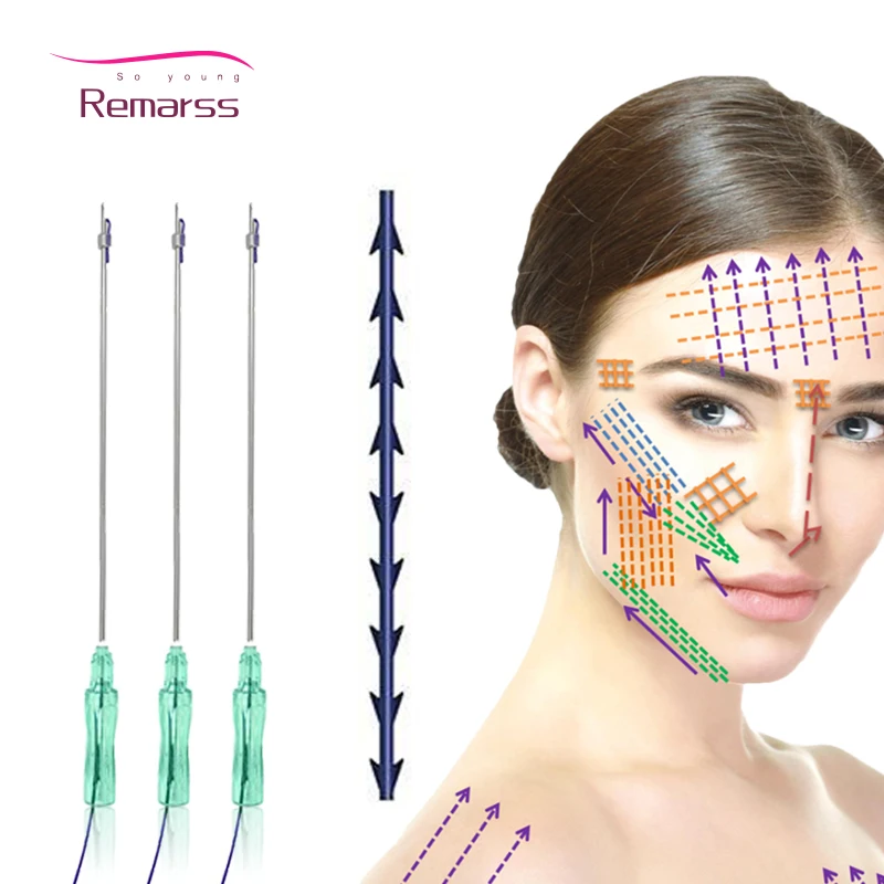 

Hot sale Korea Top Sale 1 bag/5pcs Sharp Cog 4D 21G 60mm Brabed Eyebrow Neck Lift Cheek Nose Face Lifting Cog 4D PDO Thread