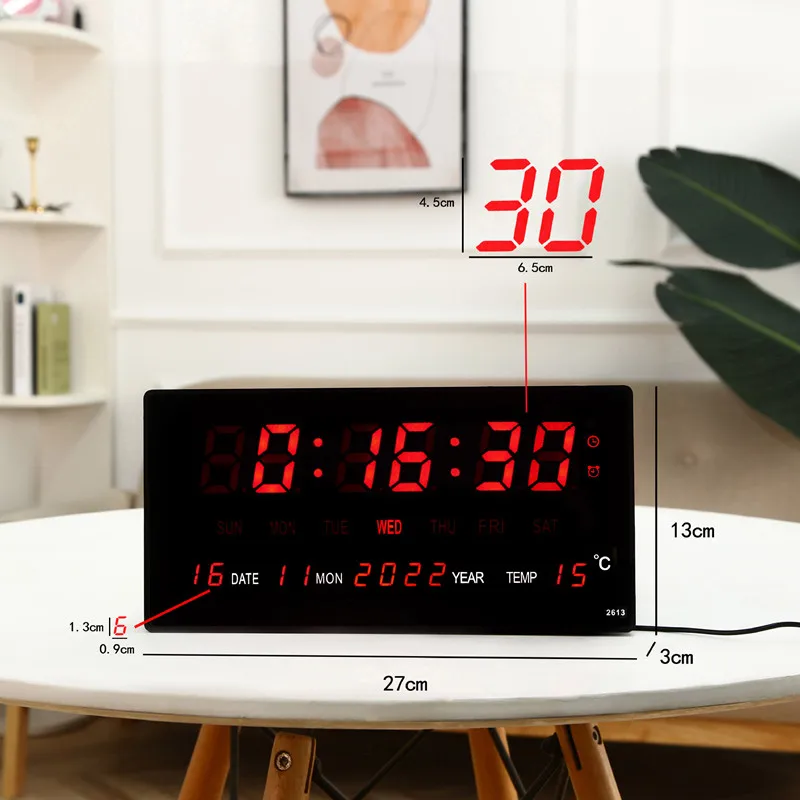 

Luminous Digital Wall Clock 4 Alarms Hourly Chiming Temperature Date Calendar Desktop Table Clock Electronic LED Clock with Plug
