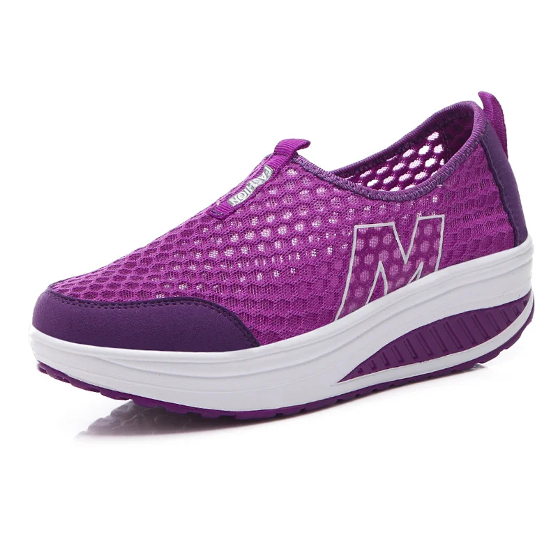 Summer Flat Female Tennis Shoes Wedge Hollowed Out Slip-on Mesh Platform Vulcanization Shoes Breathable Lightweigt Sneakers