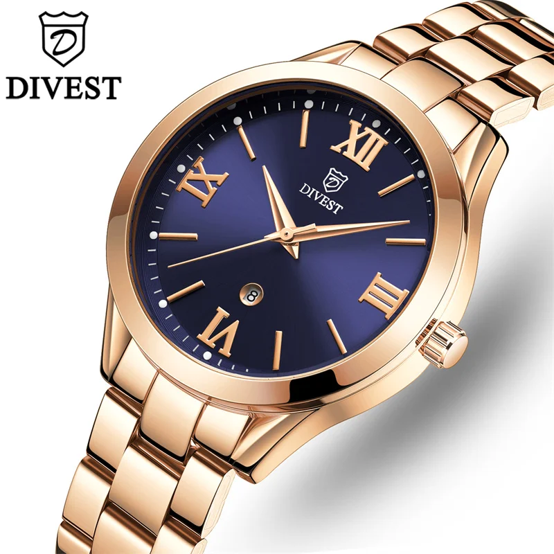 Женские кварцевые часы DIVEST, модные повседневные Простые автоматические часы с отображением даты, женские спортивные водонепроницаемые часы, женские часы