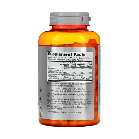 Now Foods Sports ZMA Комплекс для восстановления после физической активности 180 растительных капсул