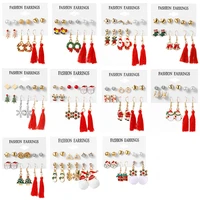 korean exquisite snowman santa dangle earrings set red tassels imitation pearl drop earring for women girls christmas gifts