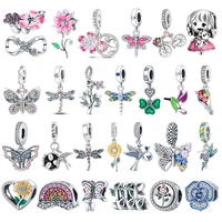 charms plata de ley 925 spring flower charms dragonfly butterfly pendant fit original pandoras bracelet for women diy jewelry