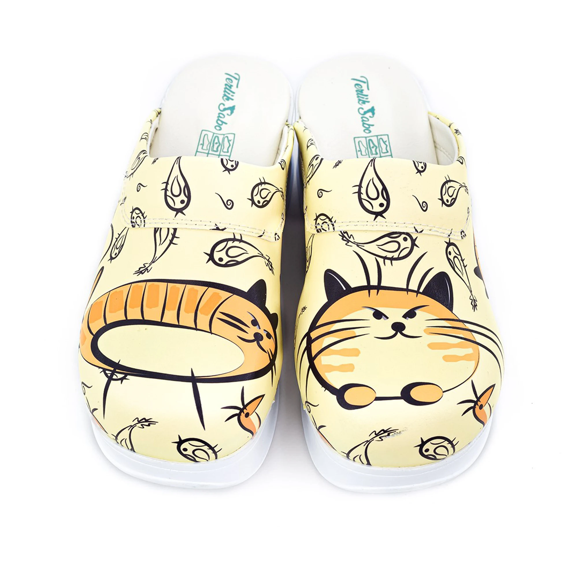 

Yellow Cat Themed Sabo Non-Slip Sole Unisex Nurse Dentist Doctor Women Hospital Garden House İndoor Outdoor Slippers Clogs