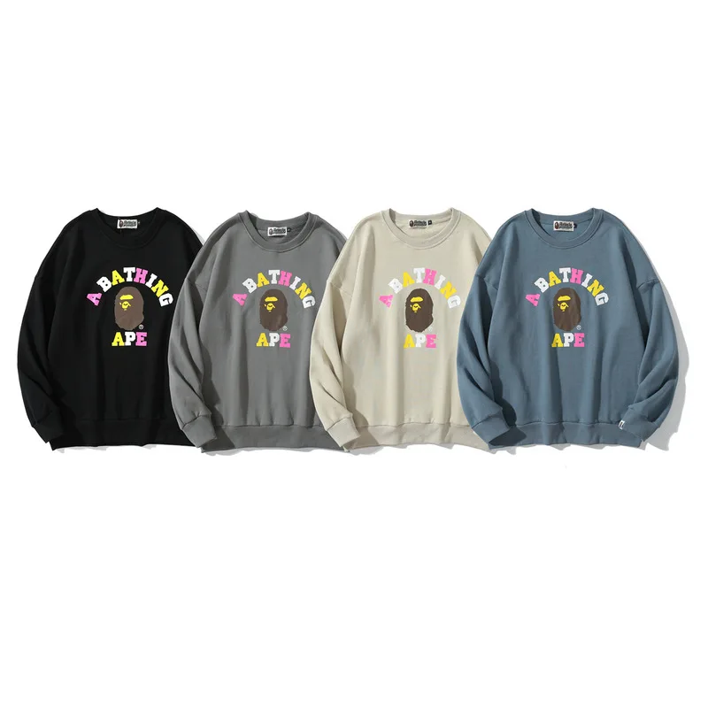 

2022 Autumn New Japanese Tide Brand Cartoon LOGO Letters Color Printing Round Neck Pullover Wholesale Bape Hoodies
