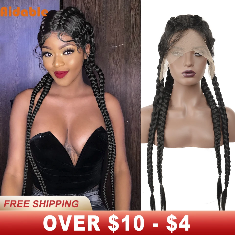 Aidable Braided Wigs Synthetic Lace Front Wig for Black Women Cornrow Braids Lace Wigs with Baby Hair Box Braid Wig for Cosplay