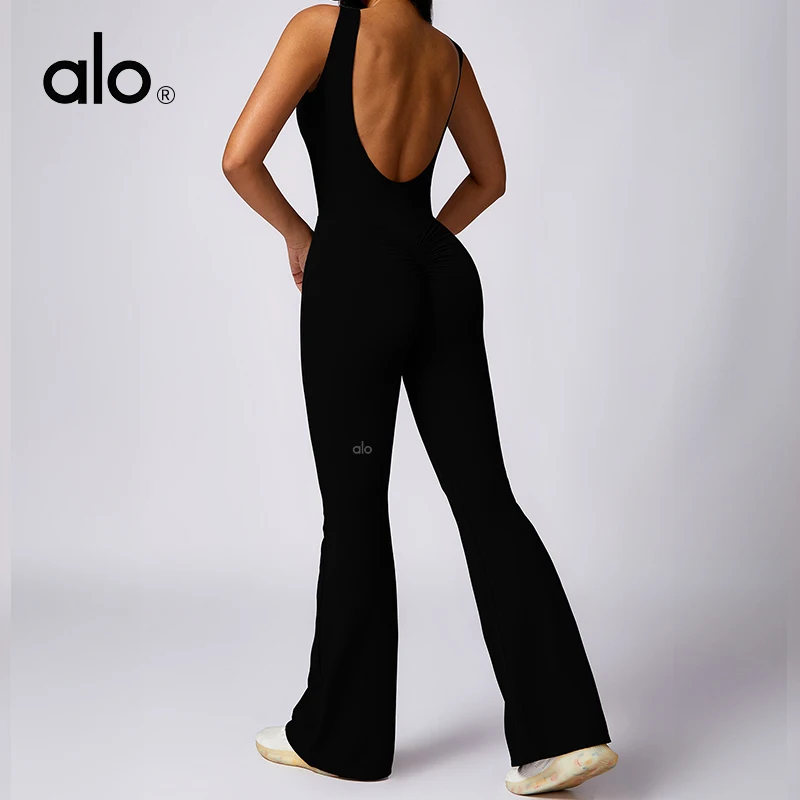 Одежда для йоги в стиле ALO，Черный спортивный комбинезон с подтяжкой ягодиц