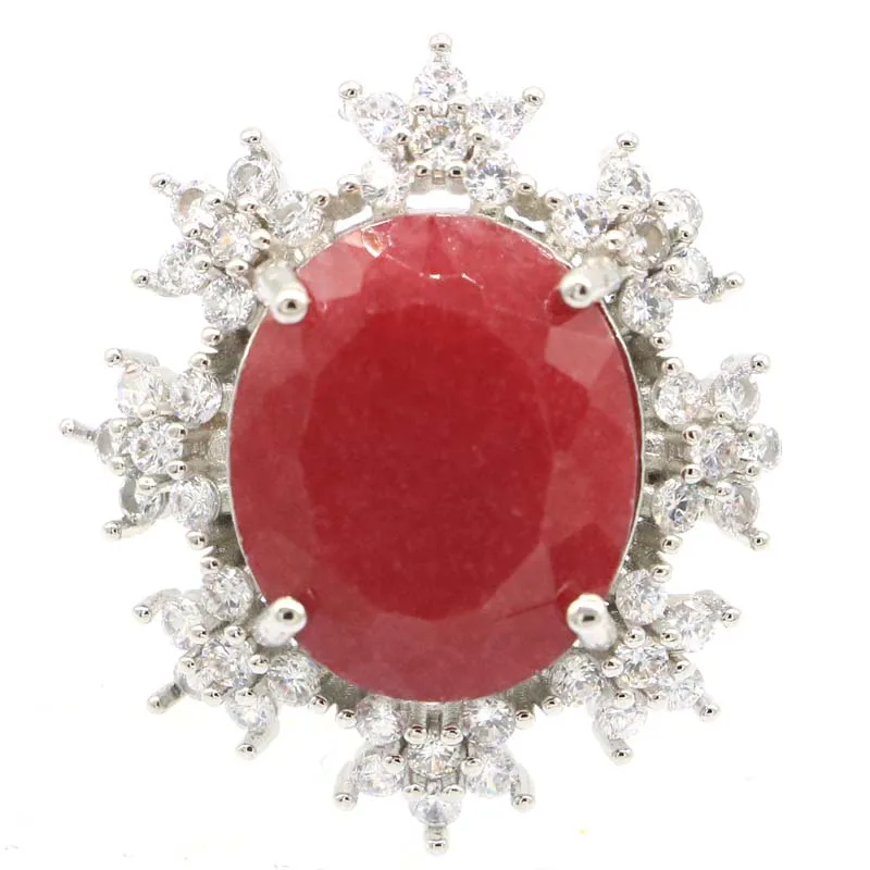 

30x27mm Delicate Fine Cut 8g Real Red Ruby White CZ Women Wedding Eye Catching Silver Rings Wholesale