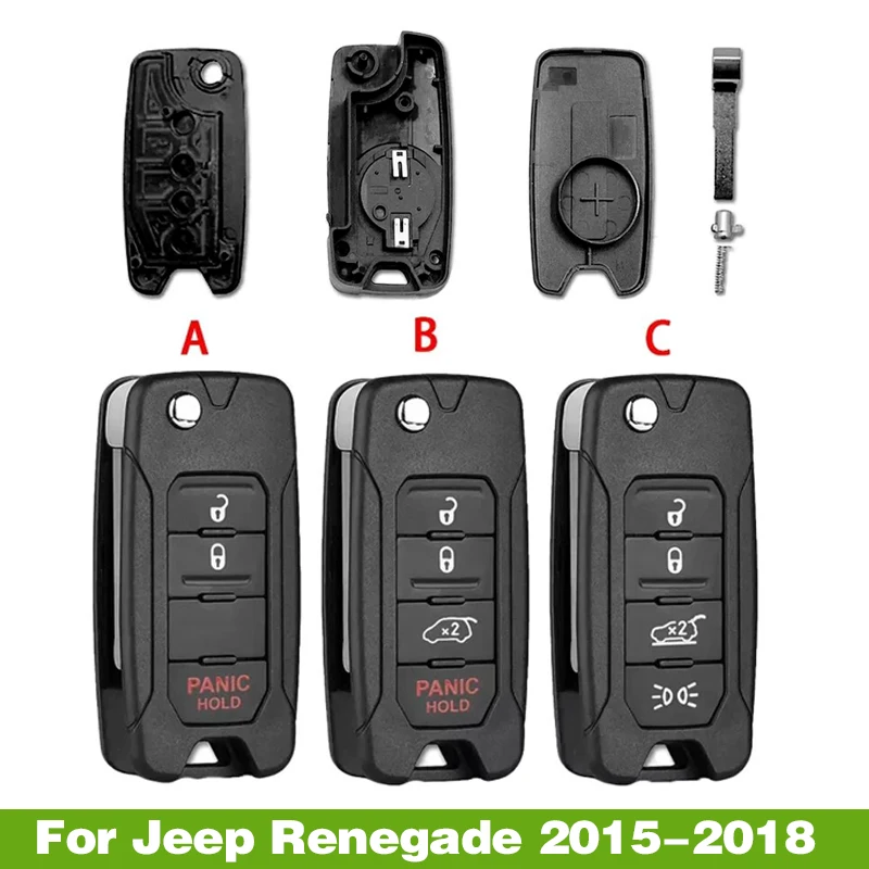

5pcs/lot For Jeep Renegade 2015-2018 Flip Remote Car Key Shell Case With Uncut SIP22 Blade Replacement With Logo