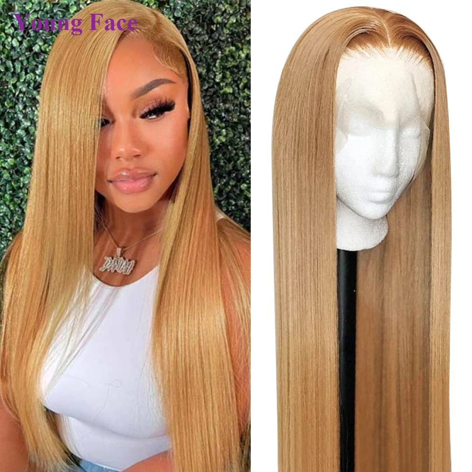 27 Colored Straight 13X4 Lace Front Human Hair Wigs HD Transparent Lace Frontal Wig Pre Plucked Brazilian Remy Hair For Women
