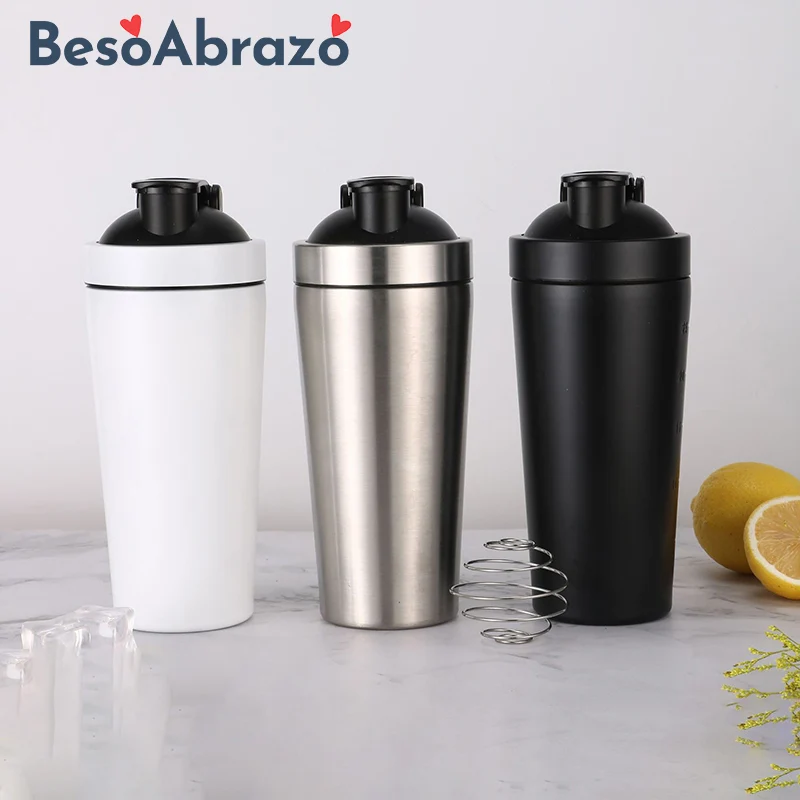 Stainless Steel Whey Protein Shaker Bottle with Blender Ball Measurement Marking BPA Free for Gym and Sports Water Mixing Cup