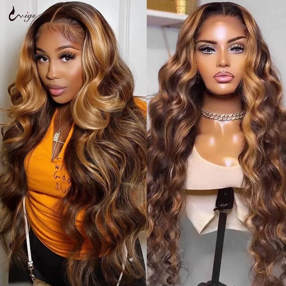 30 inch Highlight Wig Human Hair Colored Honey Blonde Lace Front Human Hair Wigs for Women Ombre Body Wave HD Lace Front Wig