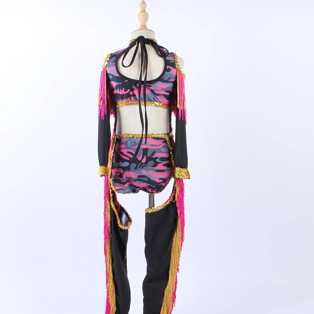 Комбинезон для девушек с камуфляжным принтом чарлидинга блестящий танцевальный