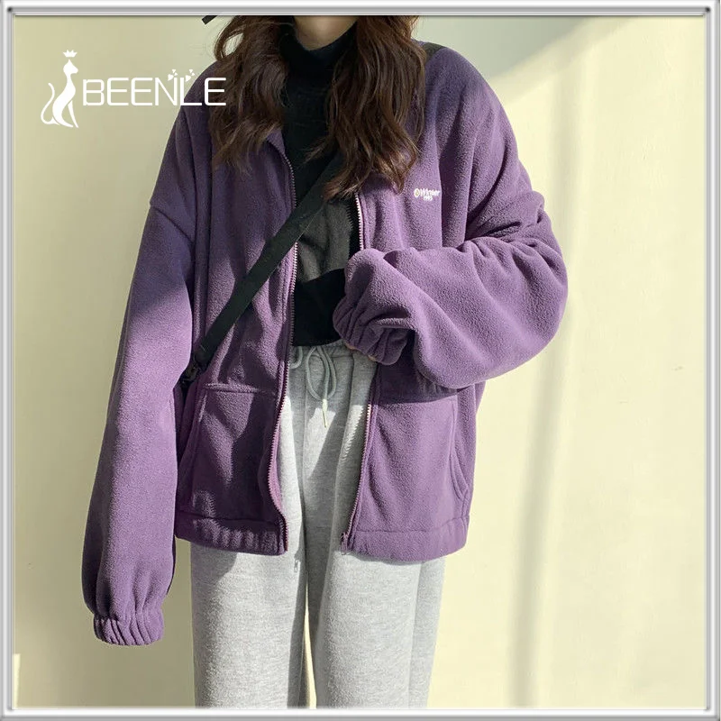 

BEENLE Jacket Woman Winter Spring 2023 Solid Zip-UP Hoodie Korean Fashion Loose Fleece Coat Harajuku Cardigan Women Clothing