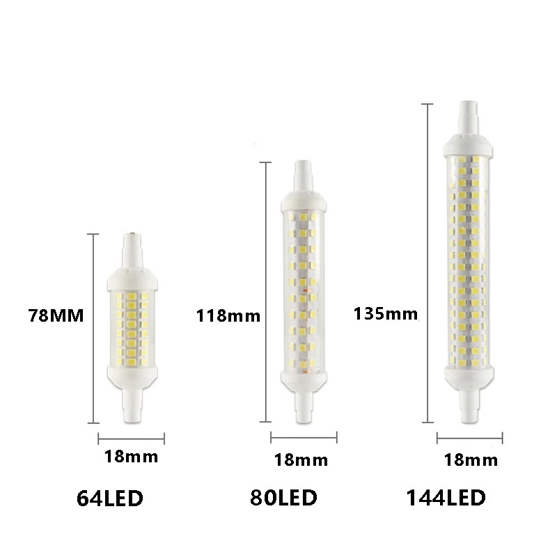 18MM Ceramic R7S Led Light 78mm 118mm 135mm  6W 9W 12W 220V Dimming 2835SMD Lamp Tube Replace 30W 50W 100W Halogen Bulb WW CW