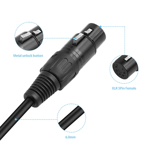 Аудиокабель от 3-контактного разъема XLR Female до 5-контактного разъема XLR Male 30 см от XLR3 F до XLR 5 М Кабель-адаптер для микрофона DMX Stage Light Turnaround