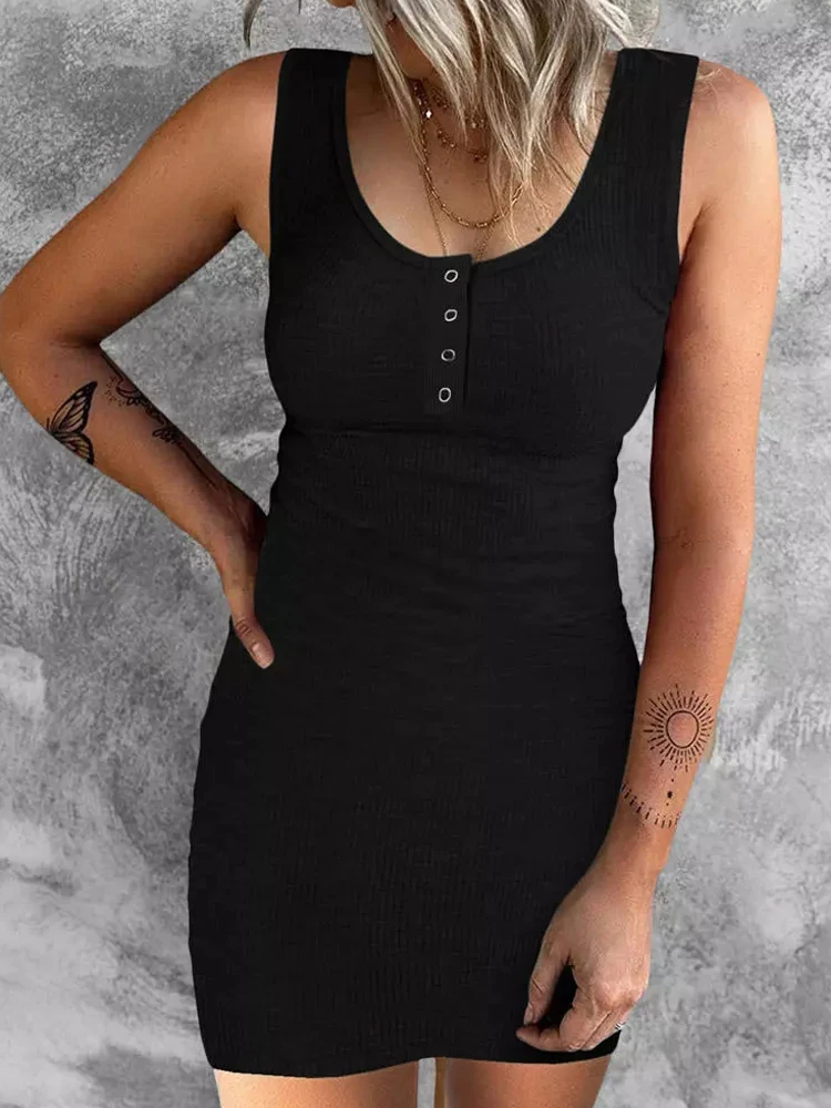 

2022 Summer Mini Sexy Bodycon Dress Solid Color Party Mini Tank Dress Sleeveless Short Dress Women Sexy Tank Dress