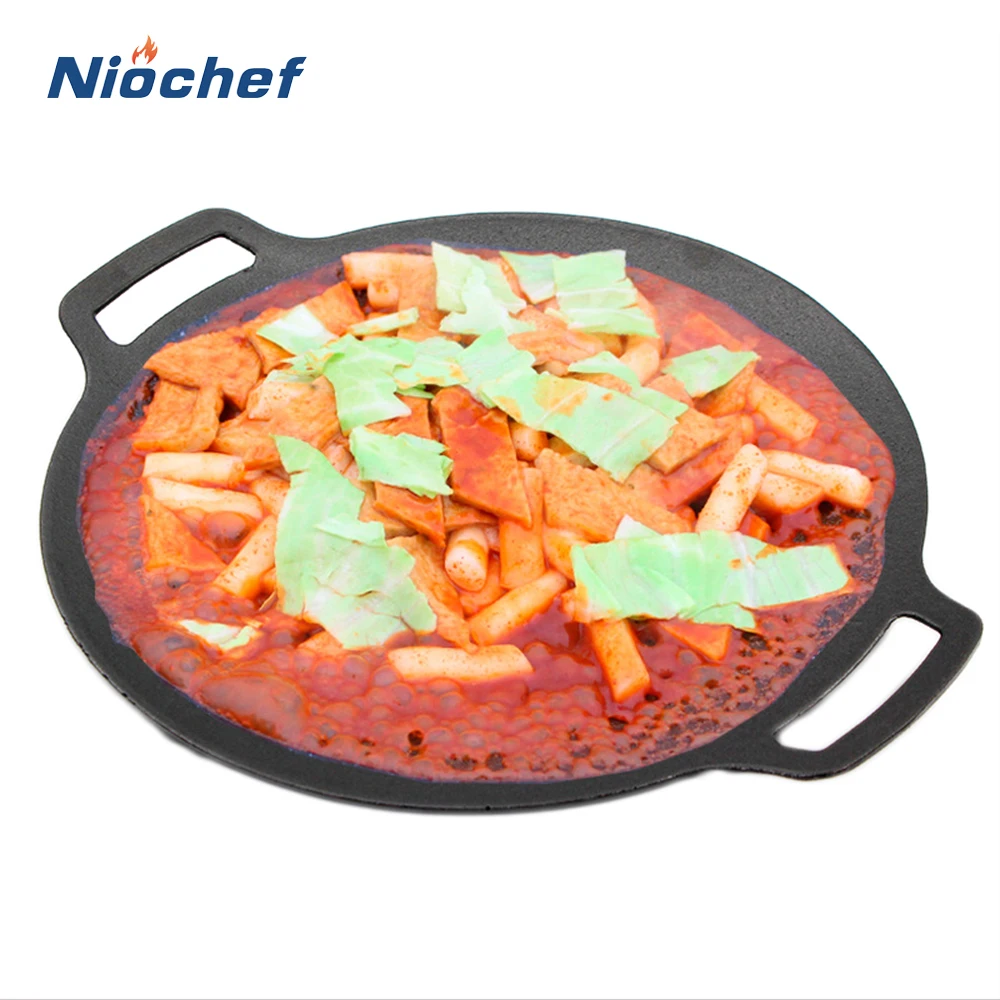 

28/30cm Cast Iron Grill Pan Frying Pan Flat Pancake Griddle Uncoated Non-Stick Skillet BBQ Tools Home Induction Cooker Cookware
