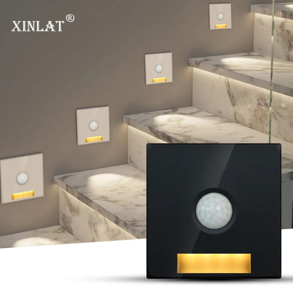 

Встраиваемая светодиодсветодиодный настенная лампа с пассивным инфракрасным датчиком, комнатный светильник для ступенек, для дома, лестни...