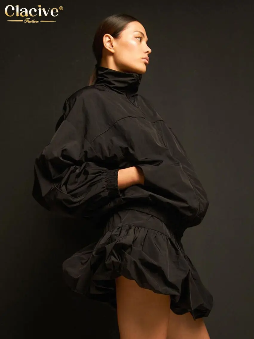 Модный Свободный Черный Женский КомплеКт Clacive Из Двух Предметов 2024 Элегантная