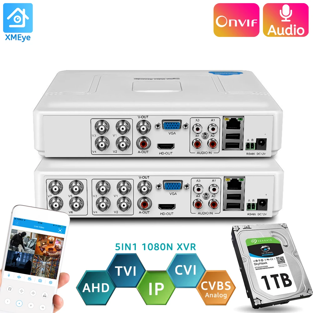 

4Ch 8Ch CCTV Hybrid DVR H.264 1080N 5IN1 Video Surveillance Recorder for HD Analog Camera Mini Onvif NVR For 1080P 2MP IP Camera