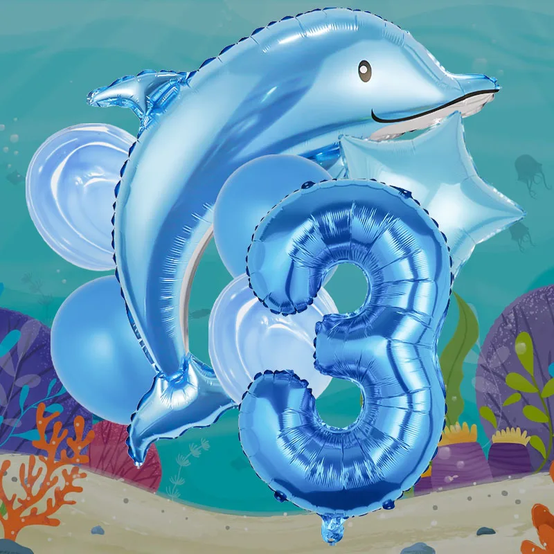 

7pcs Large Dolphin Foil Balloons Sea World Birthday Party Decorations Kids Favors Toys Ocean Animal Helium Ballons Baby Shower