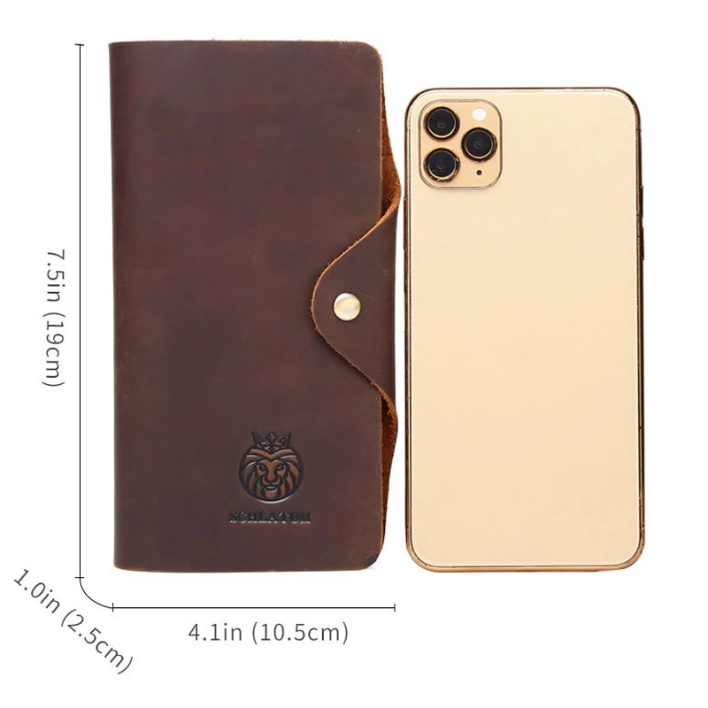 Vintage Men's Long Wallets Crazy Horse First Layer Cowhide Leather Large Capacity Clutch Slim Card Holder Purse Handmade Wallets