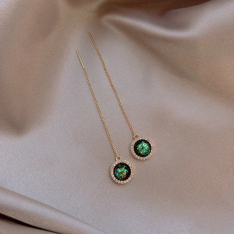 

Green Crystal Long Wire Earrings Thread Tassel Dangle Fashion Gift Jewelry