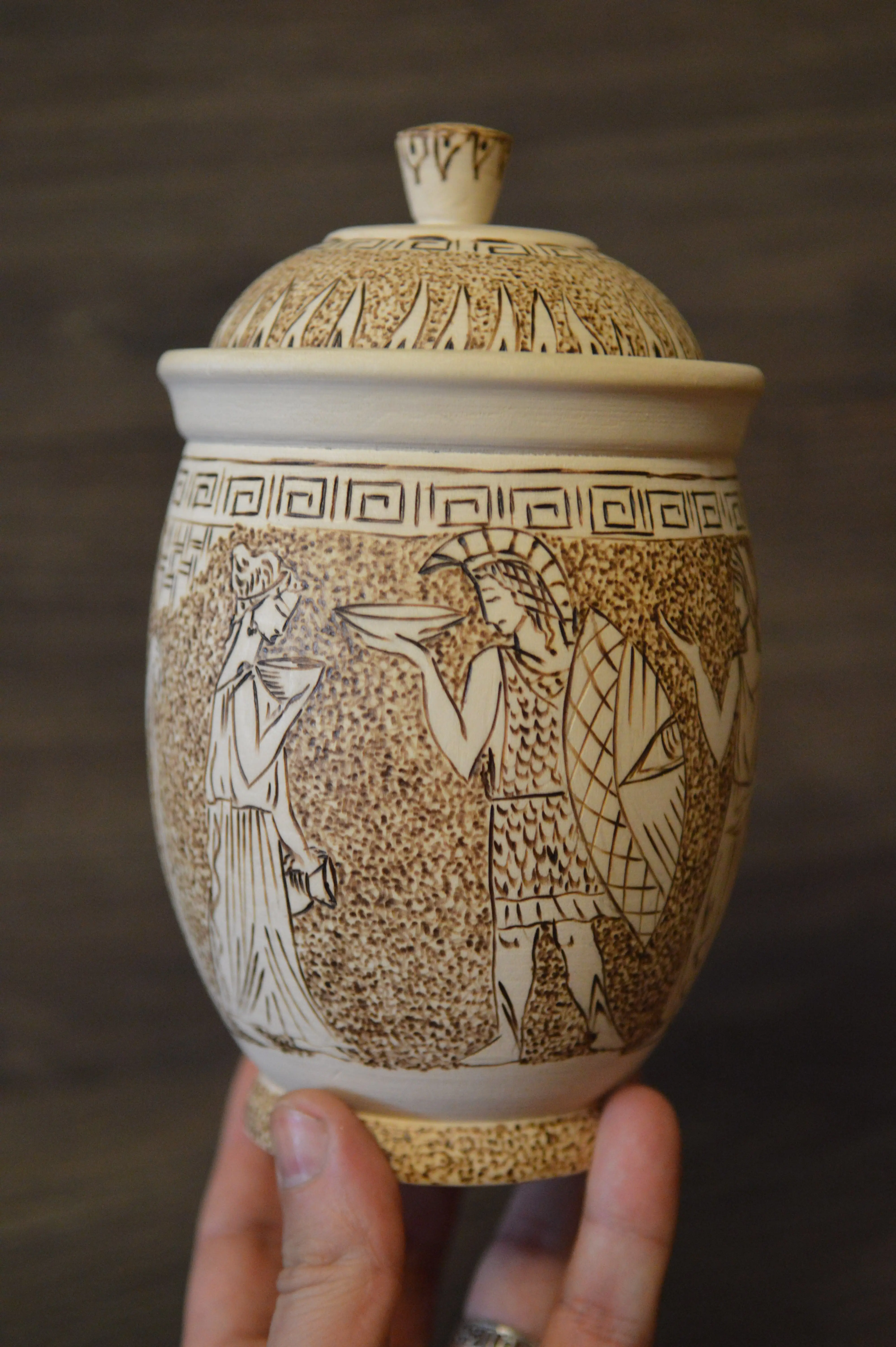 Handmade Gift Souvenir Big Bowl Natural Wood Ancient Egypt Exclusive Pyrography |